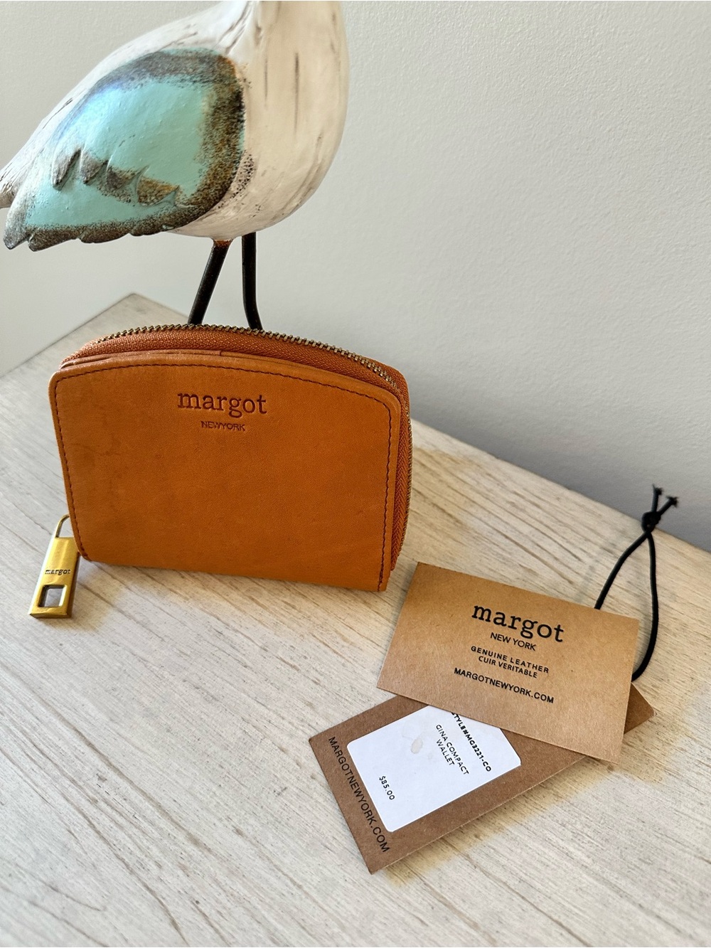 margot Tan 100% Leather Zip Card Wallet